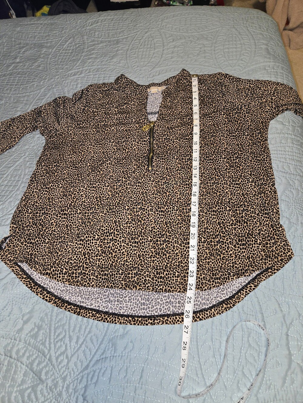 Michael Kors Women's XL Leopard Print 1/2 Zip Blouse - Dark Camel - Picture 8 of 10